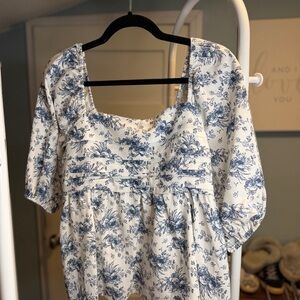 Chic Blue Floral Women's Blouse